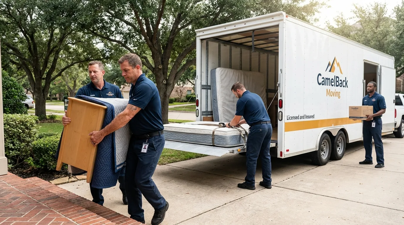 Crew loading residential truck for cross-state move from Dillon, SC